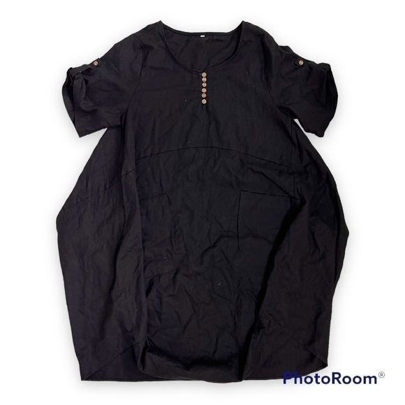 Unbranded Black Linen Like Oversized Shirt Dress - Picture 1 of 1
